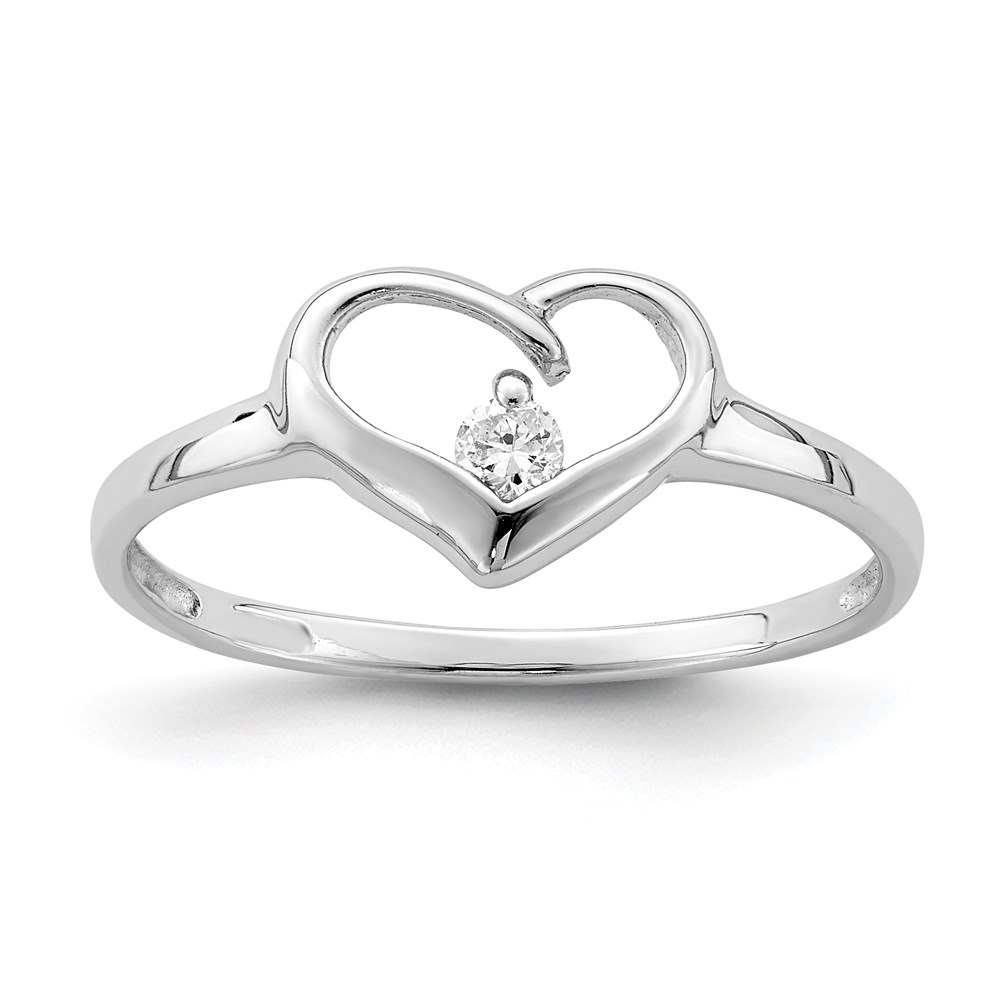 925 Sterling Silver Rhodium Plated CZ (Cubic Zirconia) Heart Ring
